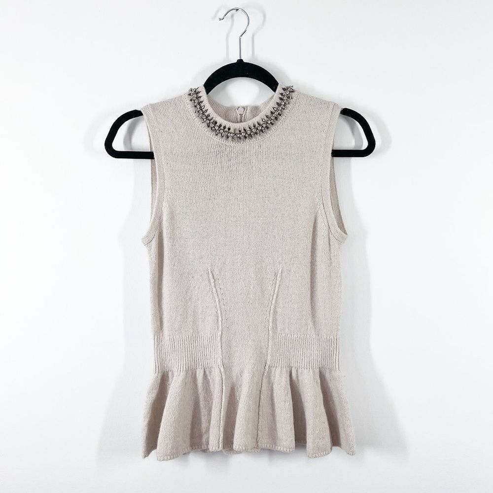 Rebecca Taylor embellished collar sleeveless peplum sweater wool &‎ alpaca blend